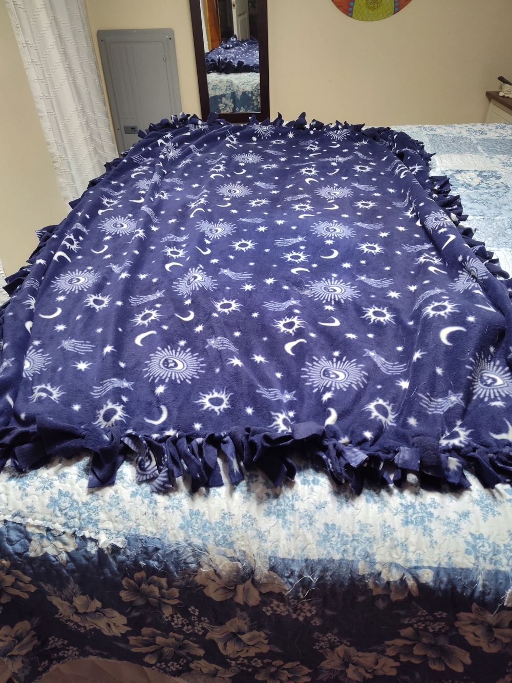 Plush Navy Celestial Fleece Throw Blanket - Hand Crafted Double Sided